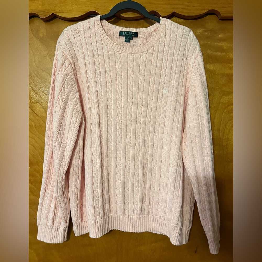 Baby Pink Lauren Ralph Lauren cable knit sweater womens size 3XL